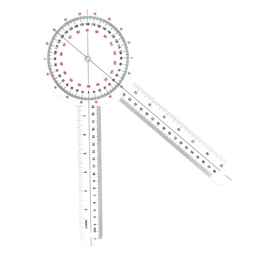 Srutueo 12 Inch Goniometer Transparent Orthopedic Angle Ruler Goniometer 360 Degree Spinal Goniometer for Body Measuring