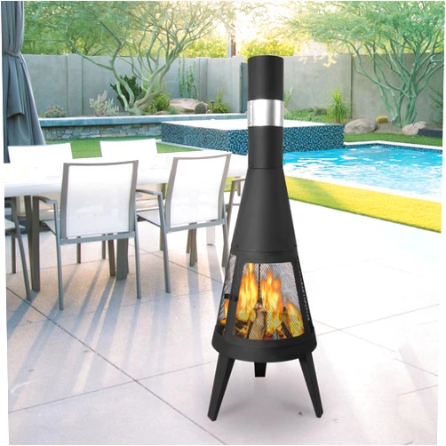 Vilobos Outdoor Wood Burning Chiminea Fire Pit - Heavy Duty Metal Design with Log Grate & Mesh Screen - Modern Fireplace for Patio, Backyard & Garden - Black