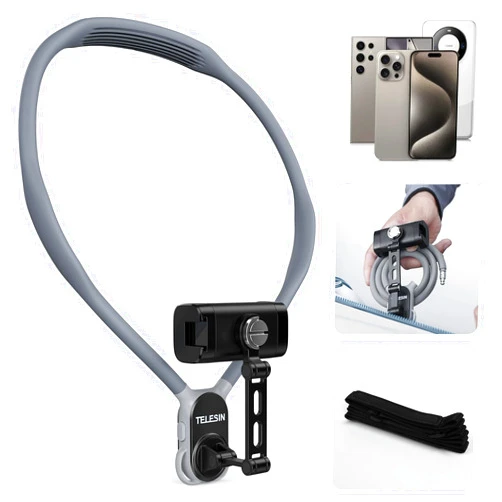 TELESIN° Neck Phone Holder POV/Vlog Neck Mount for Phones with Phone Clip, Hands Free Phone Neck Holder w Chest Strap Neck Selfie Mount Video Recording for iPhone Samsung Google Pixel and All Phones