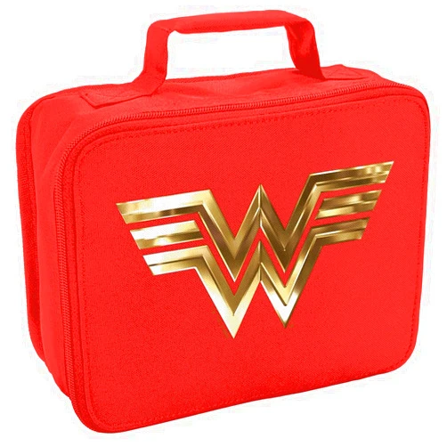 LOGOVISION Wonder Woman Golden Logo Insulated Soft Sided Lunch Box - Reusable Lunch Bag For School Office Work, BPA Free, Red