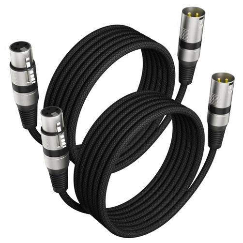 Heams Professional 2 Pack 10FT XLR Cables, Noise Free and Long-Lasting Braided XLR Microphone Cable, All Copper Conductors Balanced Male to Female Mic Cable for Studio Monitor, Mixer, DMX, Black