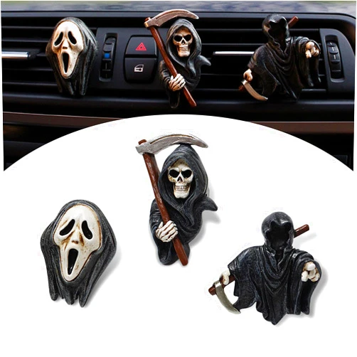 ZBGUN 3-Pack Car Fragrance Diffuser, 1.38, 2.17 Inches Length Halloween Christmas Horror Ornaments, Grim Reaper Funny Car Dashboard Decorations, Universal for Most Cars (Black)
