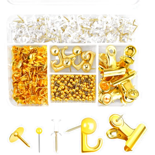 Koorito 350 Pcs Gold Push Pins Set 5 Styles Decorative Thumb Tacks Assorted Push Pins for Bulletin Board, Cork Board