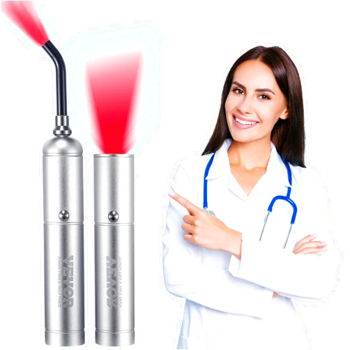 VEVOR Red Light Therapy Device with Removable Tip, 2 in 1 Facial & Body Light Therapy Wand for Joint Mouth Nose Ear, Handheld Red Light Healing Therapy Torch & 5 Wavelength, Pulse Mode for Pain Relief