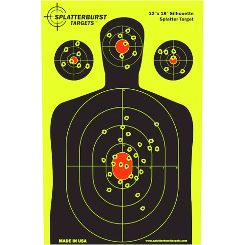 Splatterburst Targets - 12 x18 inch - Silhouette Splatter Target - Easily See Your Shots Burst Bright Fluorescent Yellow Upon Impact - Made in USA