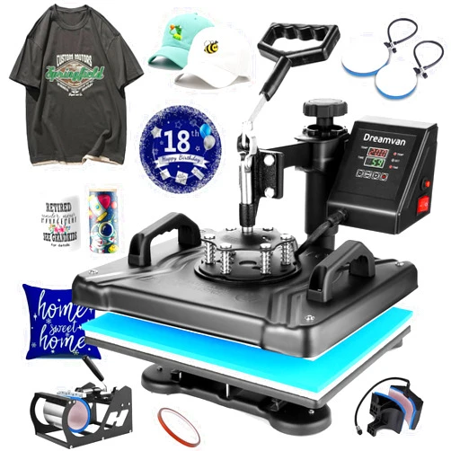 HIFRRUY 5 in 1 Heat Press Machine 12x15 Inch T-Shirt Press Machine Sublimation Heat Press 360° Swing Away Digital Heat Transfer Combo for Shirt Cap Mug Plate (12x15-5in1-Black)