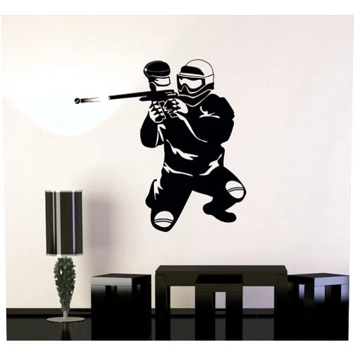 Wallstickers4you Wall Stickers Paintball Gun Player Cool Extreme Sport z1699i (S 11 in X 11.74 in, Black)