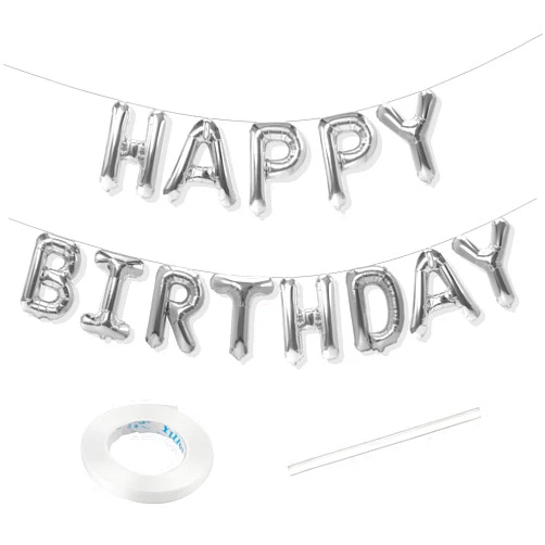 Tamnioa Silver Happy Birthday Banner for Men Women Happy Birthday Balloon Letters Happy Birthday Sign Happy Birthday Balloons for Happy Birthday Decorations Balloons for Birthday Party Supplies Birthday Decor