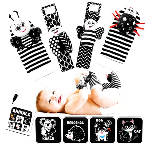 JKHEPL Baby Rattles Toys for 0-12 Month: Infant Toys 0-6 Months Baby Socks and Wrist Rattle Newborn Toys Baby Gifts for Boys and Girls - High Contrast Baby Toys for Newborn Infant Books Hand & Foot Toys