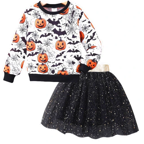 Popshion Girls Tulle Skirt Set Long Sleeve Sweatshirt+Tutu Dress Birthday Party Outfit Kids Fall Winter Clothes Set 1-8 Years