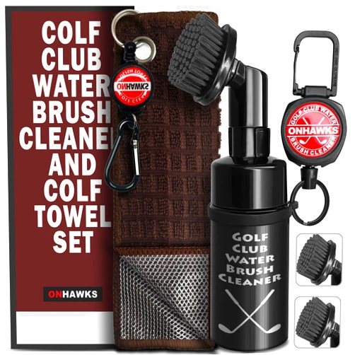 ONHAWKS Upgraded Pro Golf Club Water Brush Cleaner with Polishing Towel,Ultimate Green Cleaning Equipment for Golfers,Simple and Effective Club Cleaning Accessories,Best Golf Gifts for Men and Women