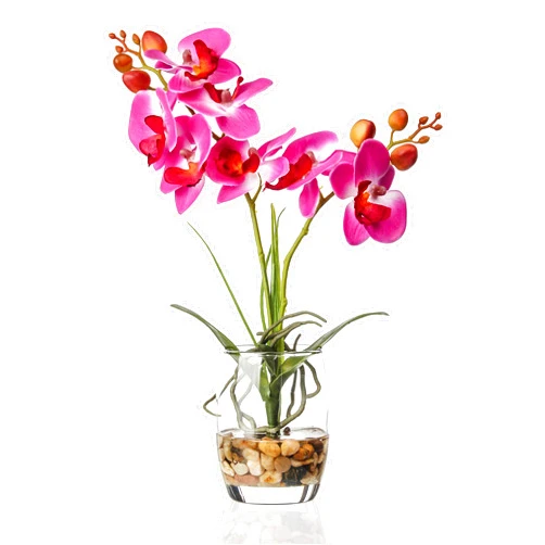 Jusdreen 1 Pcs Glass Vase Artificial Orchid Flower Bonsai Vivid Phalaenopsis Flowers Potting for Home Office Décor, Table Centerpiece Room Decorations 14.5