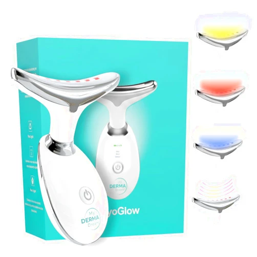 My Derma Dream MyoGlow by MDD | Neck, Face, Arms, and Legs Skin Tightening and Lifting Lymphatic Drainage Massager Tool | Uses LED Light, Sonic Vibration, Thermal Activation