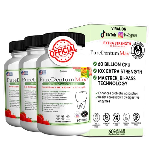 ProDentim Max PureDentum for Gums and Teeth Health & Fresh Breath - 40 Billion CFU Advanced Oral Probiotics for Mouth Bad Breath, Capsule Supplement - 3 Pack