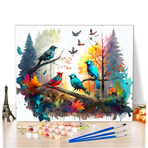 TUMOVO Paint by Numbers for Adults Forest Adults' Paint-by-Number Kits on Canvas with Brushes Birds Acrylic Painting by Numbers Art Crafts for Adults Kids Home Wall Decor 16