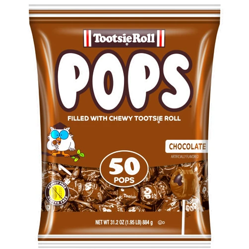 Tootsie Roll Tootsie Pops Single Flavor Bag - Chocolate Flavored Lollipops with Chocolatey Center - Individually Wrapped Hard Candy - Brown Candy - Peanut Free, Gluten Free, 50 Count (Pack of 1)