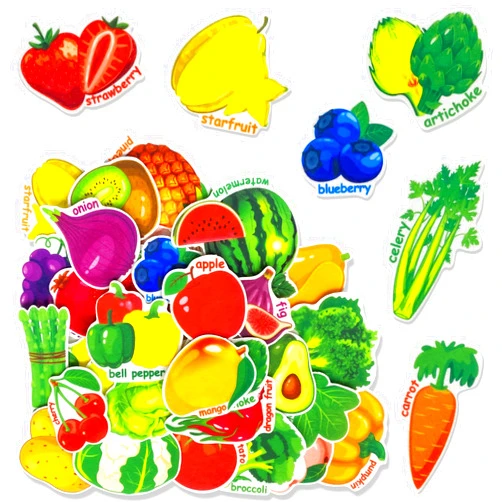 PENGFULL Large Size Felt Fruits and Vegetables ,25 Fruits 25 Vegetables Felt Flannel Board Pieces , Learning Resources Toy for Kindergarten Kids Toddlers 3 4 5 Year Old