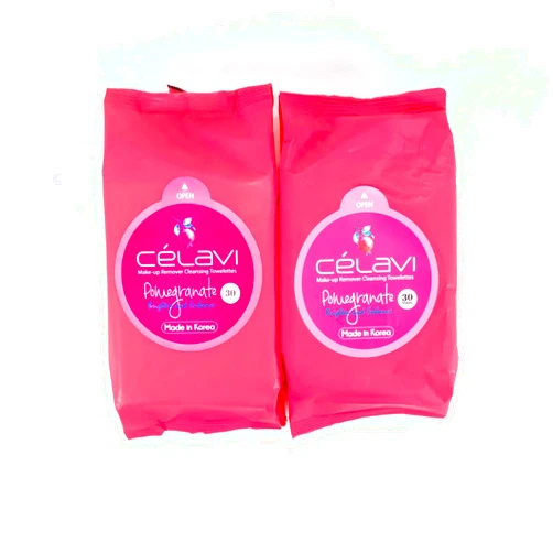 Celavi Cosmetics Celavi Makeup Remover Cleansing Wipes Removing Towelettes 2 Packs - 60 Sheets (Pomegranate)