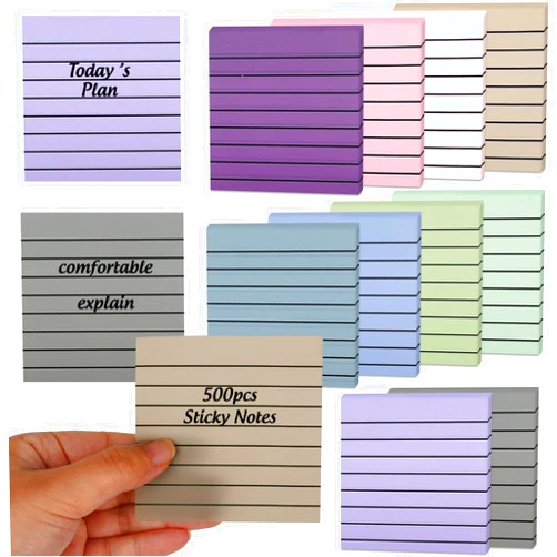 JarThenaAMCS 500 Sheets Neutral Color Lined Translucent Sticky Notes 10 Colors Clear Memo Pads with Lines Colorful Post Reminder Notes for Annotating Books Office School Study Supplies, 3 x 3 in