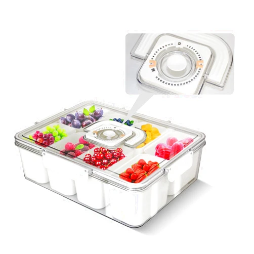 Hanvate Divided Serving Tray with Lid and Handle Extra Large, Snackle Box Charcuterie Container with Date Display, 8 Compartments Portable Snack Platters for Veggie Fruit Candy Nuts Cookies