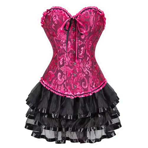 Jutrisujo Corset Dress for Women Plus Size Floral Bustier Tutu Skirt Victorian Vintage Style Costume Party