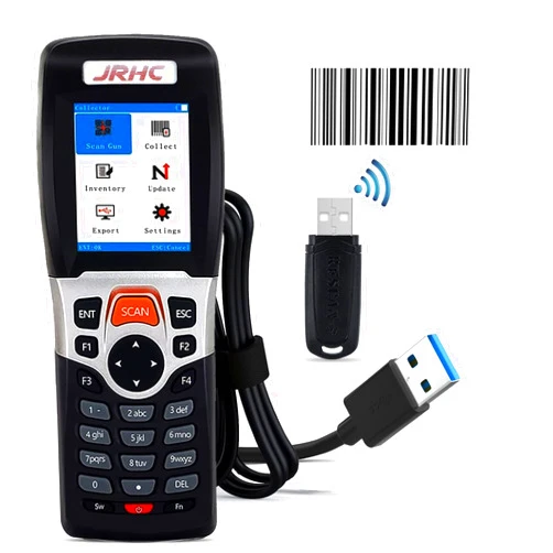 JRHC Wireless Barcode Scanner JRHC Inventory Scanner Collector Portable Data Terminal Inventory Device USB Barcode Scanner 1D PDT with 2.2 Inch TFT Color LCD Screen for Store, Supermarket, Warehouse