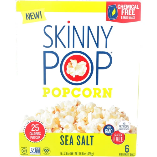 SkinnyPop Skinny Pop Sea Salt Popcorn, Gluten Free, Non-GMO, 16.8 Ounces (Pack Of 6)