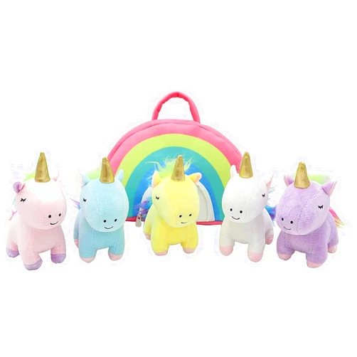JDS Toy Handcrafted Plush Rainbow Unicorn Stuffed Animal Set with Plush Rainbow - White, Blue, Yellow, Pink, Purple