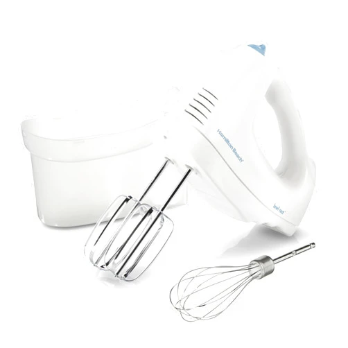Hamilton Beach 6-Speed Electric Hand Mixer with Whisk, Traditional Beaters, Snap-On Storage Case, 250 Watts, White