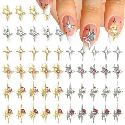 SPLOCUDU 50 Pcs Gold Star Nail Charms Silver Star Nail Rhinestones for Nails 3D Shiny Luxury Star Nail Gems Nail Stones Nail Jewels Accessories for Nail Art Supplies Manicure Craft DIY