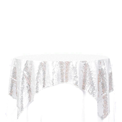 ShinyBeauty 48x48-Inch Square-Sequin Tablecloth-Silver, Sequin Table Cloth/Overlay/Cover Glitz Table Linen (Silver)
