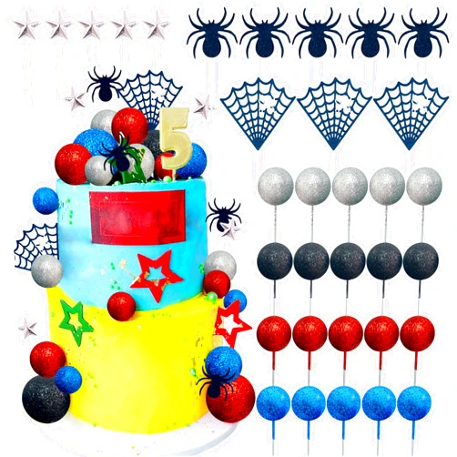 GallaRato 33 PCS Superhero Birthday Cake Toppers Superhero Party Favors Cupcake Cake Decor Spider Cake Decor