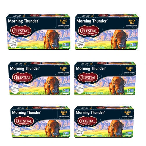 Celestial Seasonings Morning Thunder Black Tea, Caffeinated, 20 Tea Bags Box (Pack of 6)