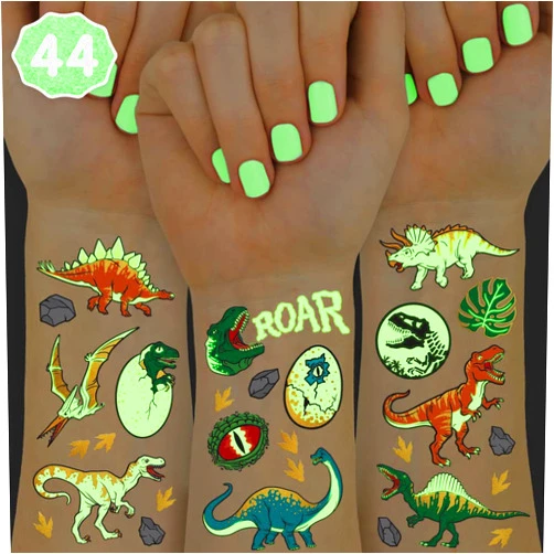 xo, Fetti Dinosaur Temporary Tattoos for Kids - 44 Glow In The Dark Pcs | Birthday Party Supplies, Dinosaur Party Favors, T-rex Decorations