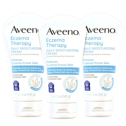 Aveeno Eczema Therapy Daily Moisturizing Body Cream for Sensitive Skin, Soothing Eczema Relief Cream, Colloidal Oatmeal & Ceramide for Dry & Itchy Skin, Steroid- & Fragrance-Free, 5 oz, Pack of 3