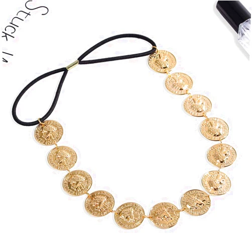 Brinote Boho Head Chain Coin Elastic Headbands Wedding Headpiece Hair Accessories for Women and Girls (Gold)