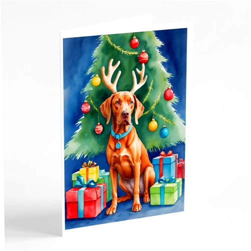 Caroline's Treasures Vizsla Christmas Reindeer Greeting Cards Pack of 8 Blank Cards with Envelopes Whimsical A7 Size 5x7 Blank Note Cards