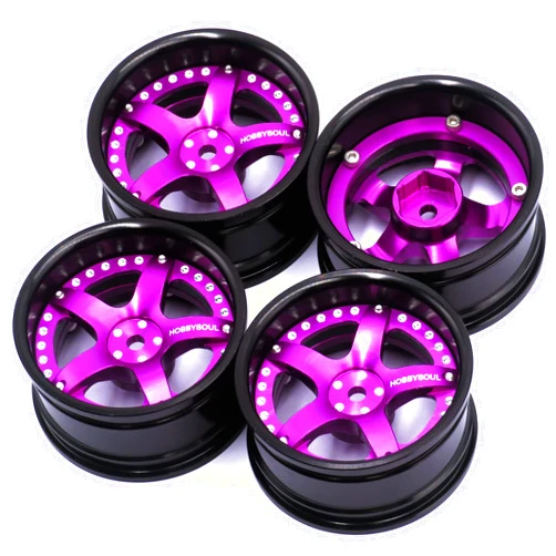 Hobbysoul 4pcs RC 1/10 Aluminum Wheel Rims Hex 12mm Adjustable Offset Rims Fit for 1:10 RC On Road Drift Touring Car Tyres (Purple & Black Color)