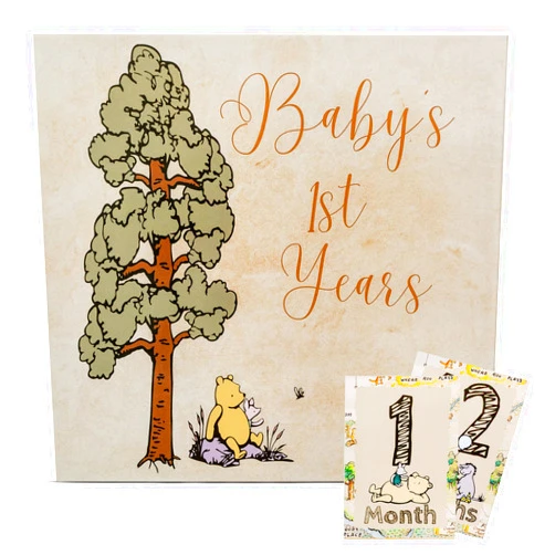 Baby Louise Baby Book Keepsake | Baby Memory Book (9.5”x8.5”) | Hardcover Baby Album and Memory Book w/Enclosed Spiral Binding | Baby Photo Albums w/Pooh Graphics & Milestone Cards | Baby Scrapbook Album