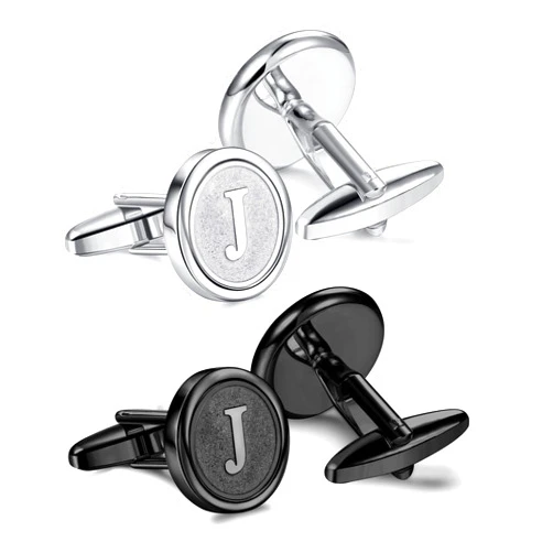 ORAZIO Cufflinks For Men Engraved Initials Cufflinks Silver Black Set Stainless Steel Tuxedo Shirt Cuff Links Letter Alphabet A-Z Gift With Box For Wedding,Dad,Groom,Groommen,Husband