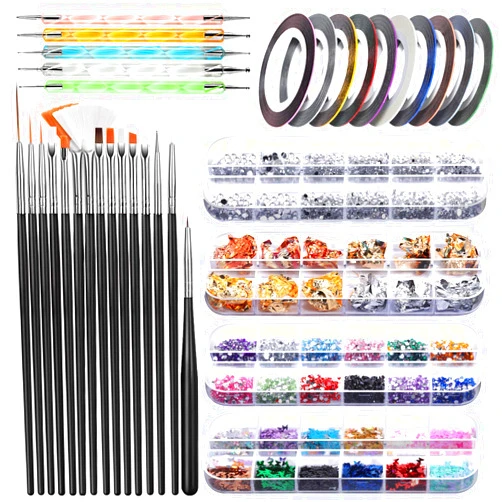Teenitor Nail Art Kit Nail Art Tools, Nail Design Kit with Nail Art Brushes, Nail Tape Nail Gems Rhinestones, Nail Dotting Tools Nail Foil, Butterfly Nail Design Tools for Nail Art Supplies
