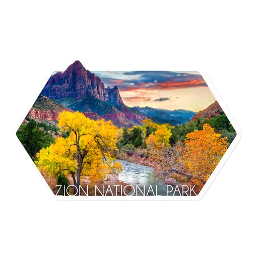 Lantern Press Die Cut Sticker Zion National Park, Utah, Watchman and The Virgin River, Vinyl Sticker 3 to 6 inches, (Waterproof Decal for Cars, Water Bottles, Laptops, Coolers), Large