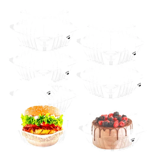 Hokimder 100 Pack Clear Clamshell Food Containers, Disposable Food Containers with Lids, 6 x 6 Inch Hinged Plastic To Go Containers for Dessert, Cake, Salad, Bakery Supplies - With sealing sticker