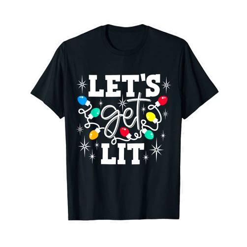 Let's Get Lit Drinking Santa Hat Christmas Lights Funny T-Shirt