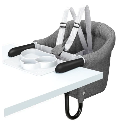 TCBunny Hook On Chair with Tray, Fold-Flat Storage and Tight Fixing Clip on High Chair, Portable Baby Feeding Seat, High Chair for Home and Travel (Grey)
