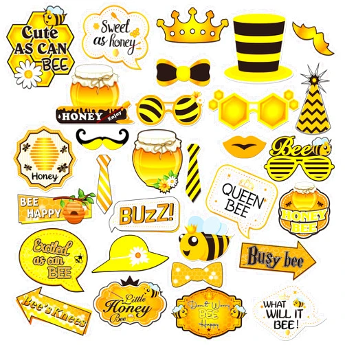 INNORU Bee Honey Photo Booth Props, Bumble Bee Baby Shower Photoshoot New Mom Wedding Party Photography Props Favor Centerpiece Sticks Decorations 30 PCS