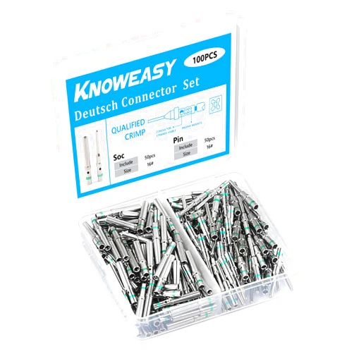 Knoweasy 50 Pairs Size 16 DT Deutsch Pin Connector Kit: Solid Contacts for Automotive, Ni Plating Pin and Socket Contacts, Compatible with 14AWG Wire, Common DT Connector Terminals Set