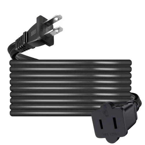 ROÉKO Indoor Outdoor Power Appliance Extension Cord Black, 2 Prong Extension Cable 125V 10A USA Outlet, 10ft 18 AWG Waterproof Wire for Outside Light and Christmas Lamp