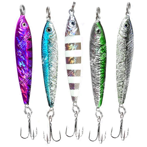 Fish WOW! 5pcs Fish WOW! 6.5oz Fishing Mega Live Metal Bait Jig with Treble Hook 5 Colors - Blue, Black, Glow, Blue Sardine, Purple