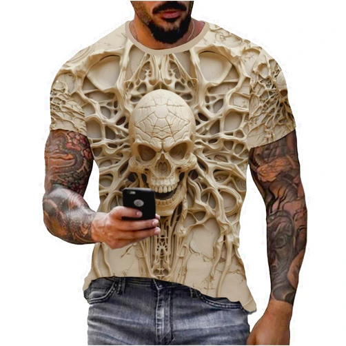 Wifru Graphic Tees Men S-3XL Skull Skeleton Print Personality Short Sleeve T-Shirt Novelty Pattern Vintage Funny Casual Shirt